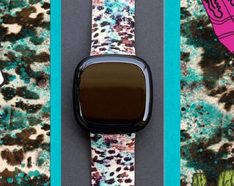 Western Fitbit Versa/Versa 2/Versa Lite S/L Silicone Engraved Cute Cow Print Western Watchband Replacement