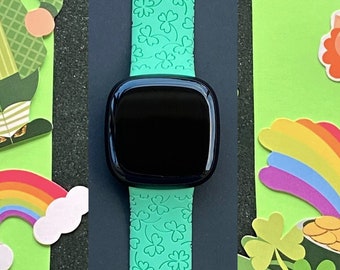 Clover Fitbit Versa 3, Fitbit Versa 4/Fitbit Versa Sense S/L Silicone Engraved Cute St. Patrick's Day Watchband Replacement