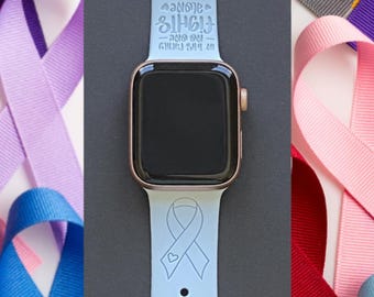 Cancer Awareness Watch Band 38mm 40mm 41mm 42mm 44mm 45mm S/M M/L Series 1,2,3,4,5,6,7,8,9 Silicone Engraved Watchband Replacement