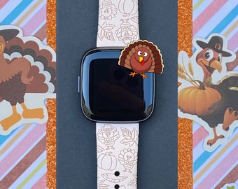 Cute Thanksgiving Turkey Fitbit Versa 1/Versa 2/Versa Lite S/L Silicone Engraved Fall Autumn Watchband Replacement
