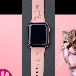 Cat Lover Watch Band 38mm 40mm 41mm 42mm 44mm 45mm S/M M/L Series 1,2,3,4,5,6,7,8,9 Silicone Engraved Kitten Cute Watchband Replacement