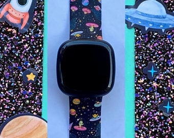 Cosmos Fitbit Versa 3,4/Fitbit Versa Sense S/L Silicone Cute Science Alien Outer Space Watchband Replacement