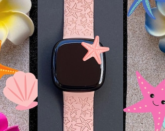 Starfish Fitbit Versa 3,4/Fitbit Versa Sense S/L Silicone Engraved Cute Beach Summer Watchband Replacement