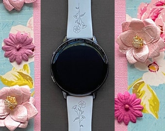 Wild Flower Samsung Galaxy Watch Band Slim Fit 20mm Spring Summer Fall Floral Watchband Replacement