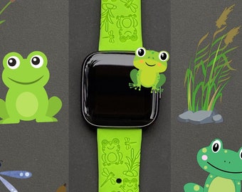 Frog Fitbit Versa 1/Versa 2/Versa Lite S/L Silicone Engraved Cute Spring Watchband Replacement