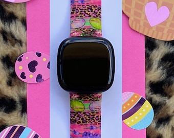 Easter Fitbit Versa 1/Versa 2/Versa Lite S/L Silicone Engraved Cute Spring Leopard Watchband Replacement