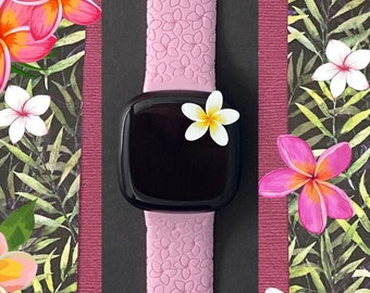 Plumeria Fitbit Versa 3,4/Fitbit Versa Sense S/L Silicone Engraved Cute Summer Beach Flower Watchband Replacement