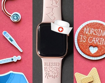 Nurse Watch Band 38mm 40mm 41mm 42mm 44mm 45mm S/M M/L Series 1,2,3,4,5,6,7,8,9 Engraved Medical Doctor Career Watchband Replacement