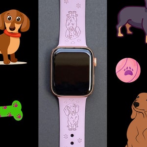 Dachshund  Dog Watch Band Silicone Engraved Band 38mm 40mm 41mm 42mm 44mm 45mm S/M M/L Series 1,2,3,4,5,6,7 Watchband Replacement