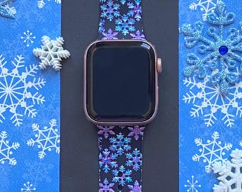 Winter Snowflake Watch Band 38mm 40mm 41mm 42mm 44mm 45mm S/M M/L Series 1,2,3,4,5,6,7,8,9 Silicone Christmas Winter Watchband Replacement