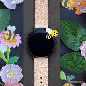 Wildflower and Bees Samsung Galaxy Watch Band 20mm Cute Spring Floral Watchband Replacement