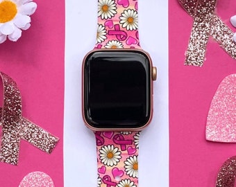 Breast Cancer Awareness Watch Band 38mm 40mm 41mm 42mm 44mm 45mm S/M M/L Series 1,2,3,4,5,6,7,8,9 Silicone Pink Watchband Replacement