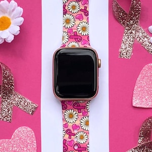 Breast Cancer Awareness Watch Band 38mm 40mm 41mm 42mm 44mm 45mm S/M M/L Series 1,2,3,4,5,6,7,8,9 Silicone Pink Watchband Replacement