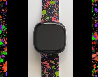 Neon Splatter Fitbit Versa 3,4/Fitbit Versa Sense S/L Silicone Halloween Watchband Replacement