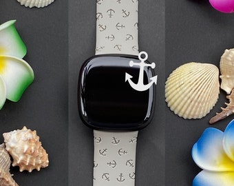 Anchors Fitbit Versa 3,4/Fitbit Versa Sense S/L Silicone Engraved Cute Boat Beach Summer Watchband Replacement