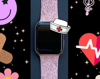 Smiley Nurse Watch Band 38mm 40mm 41mm 42mm 44mm 45mm S/M M/L Series 1,2,3,4,5,6,7,8,9 Engraved Medical Doctor Nurse Watchband Replacement
