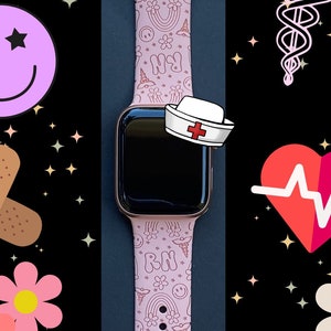 Smiley Nurse Watch Band 38mm 40mm 41mm 42mm 44mm 45mm S/M M/L Series 1,2,3,4,5,6,7,8,9 Engraved Medical Doctor Nurse Watchband Replacement