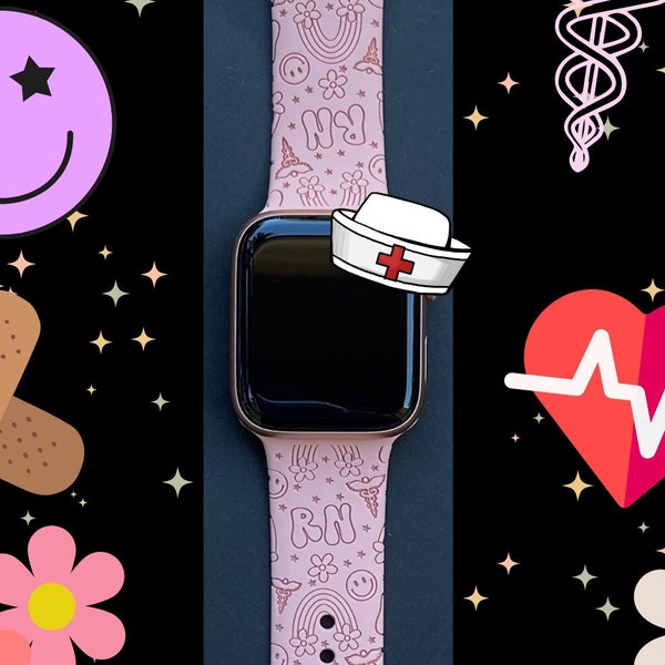 Smiley Nurse Watch Band 38mm 40mm 41mm 42mm 44mm 45mm S/M M/L Series 1,2,3,4,5,6,7,8 Engraved Medical Doctor Nurse Watchband Replacement