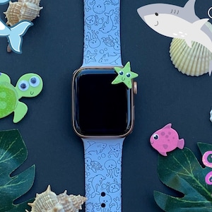 Ocean Friends Watch Band 38mm 40mm 41mm 42mm 44mm 45mm S/M M/L Series 1,2,3,4,5,6,7,8,9 Silicone Engraved Sea Animal Watchband Replacement