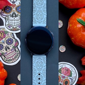 Sugar Skulls Samsung Galaxy Watch Band 20mm Halloween Scary Skull Watchband Replacement