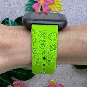 Hibiscus and Leaves Fitbit Versa 1/Versa 2/Versa Lite S/L Silicone Engraved Summer Beach Cute Watchband Replacement bild 2