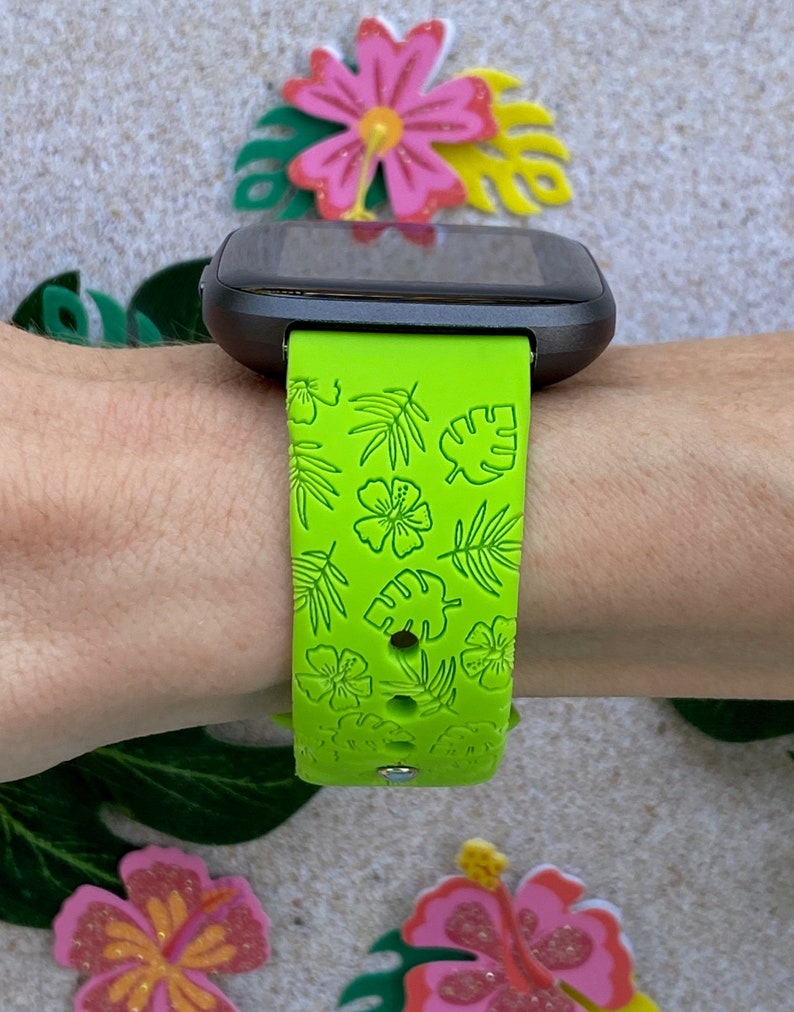 Hibiscus and Leaves Fitbit Versa 1/Versa 2/Versa Lite S/L Silicone Engraved Summer Beach Cute Watchband Replacement bild 2
