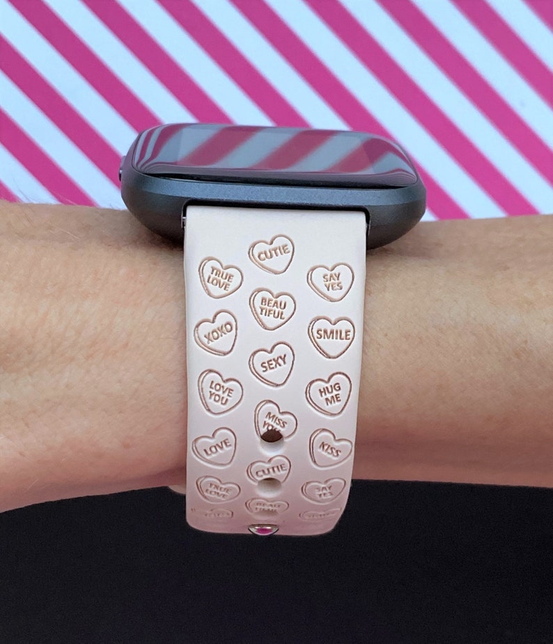 Candy Hearts Valentine's Day Fitbit Versa 1/Versa 2/Versa Lite S/L Silicone Engraved Cute Holiday Watchband Replacement image 4