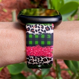 Christmas Leopard Fitbit Versa 1/Versa 2/Versa Lite S/L Silicone Engraved Cute Holiday Winter Watchband Replacement image 3