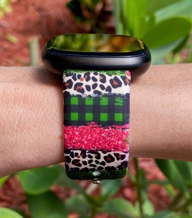 Christmas Leopard Fitbit Versa 1/Versa 2/Versa Lite S/L Silicone Engraved Cute Holiday Winter Watchband Replacement image 3