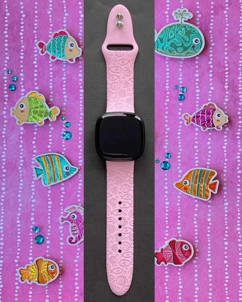 Tropical Fish Fitbit Versa 3,4/Fitbit Versa Sense S/L Silicone Engraved Cute Summer Beach Watchband Replacement bild 1