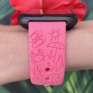 Beach Fitbit Versa 1/Versa 2/Versa Lite S/L Silicone Engraved Beach Summer Cute Watchband Replacement image 2