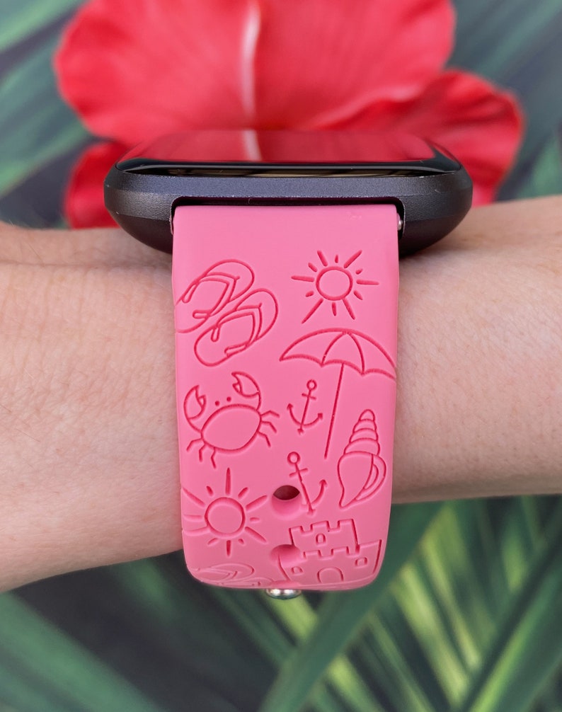 Beach Fitbit Versa 1/Versa 2/Versa Lite S/L Silicone Engraved Beach Summer Cute Watchband Replacement image 2