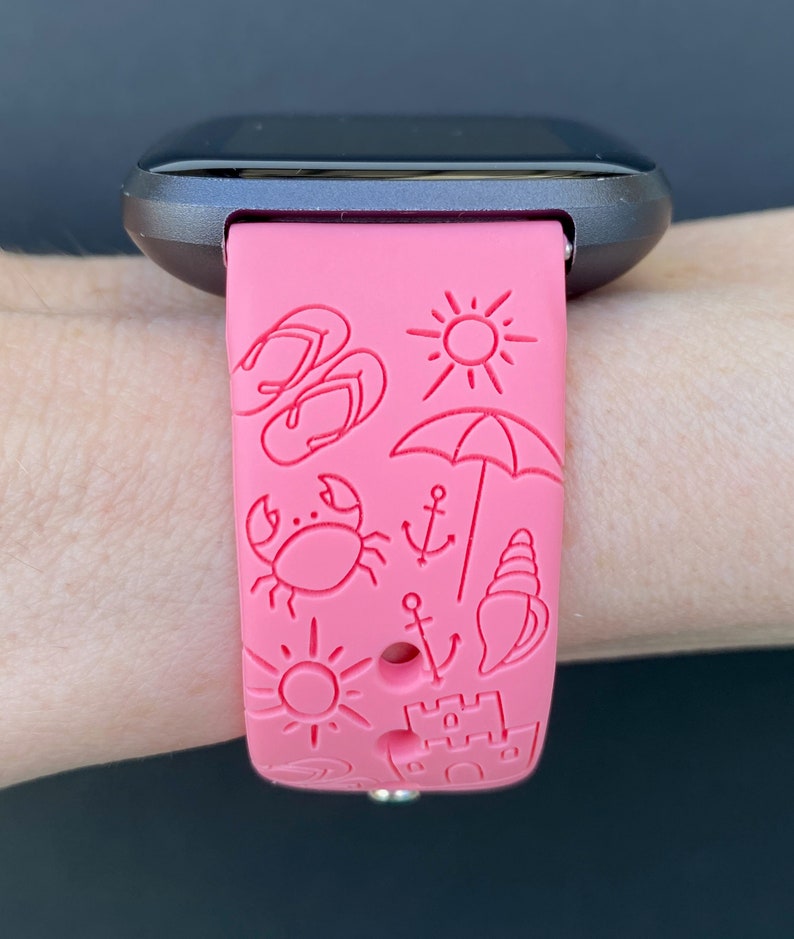 Beach Fitbit Versa 1/Versa 2/Versa Lite S/L Silicone Engraved Beach Summer Cute Watchband Replacement image 3