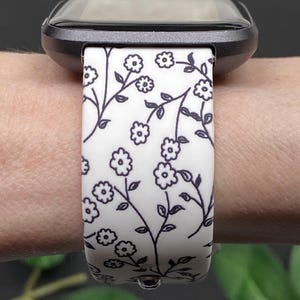Black Flowers Fitbit Versa 1/Versa 2/Versa Lite S/L Silicone Floral Cute Flowers Watchband Replacement bild 2