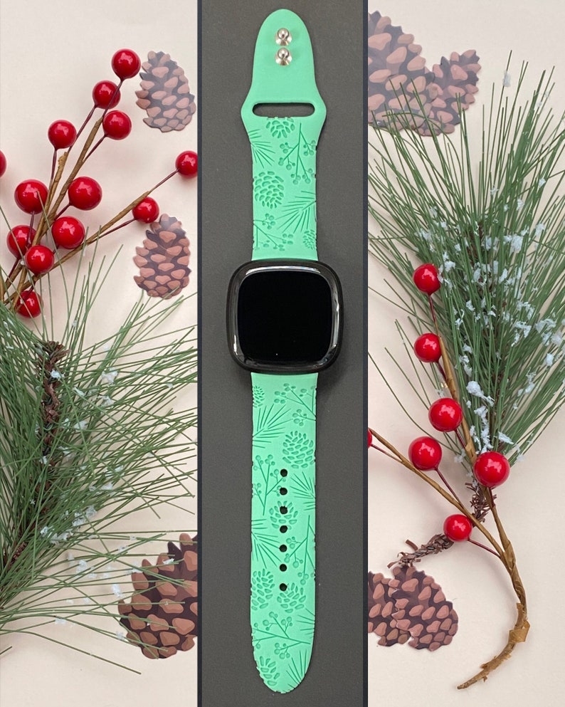 Remplacement du bracelet de montre Fitbit Versa 3, Fitbit Versa 4/Fitbit Versa Sense S/L gravé en silicone pour arbre de Noël d'hiver image 1