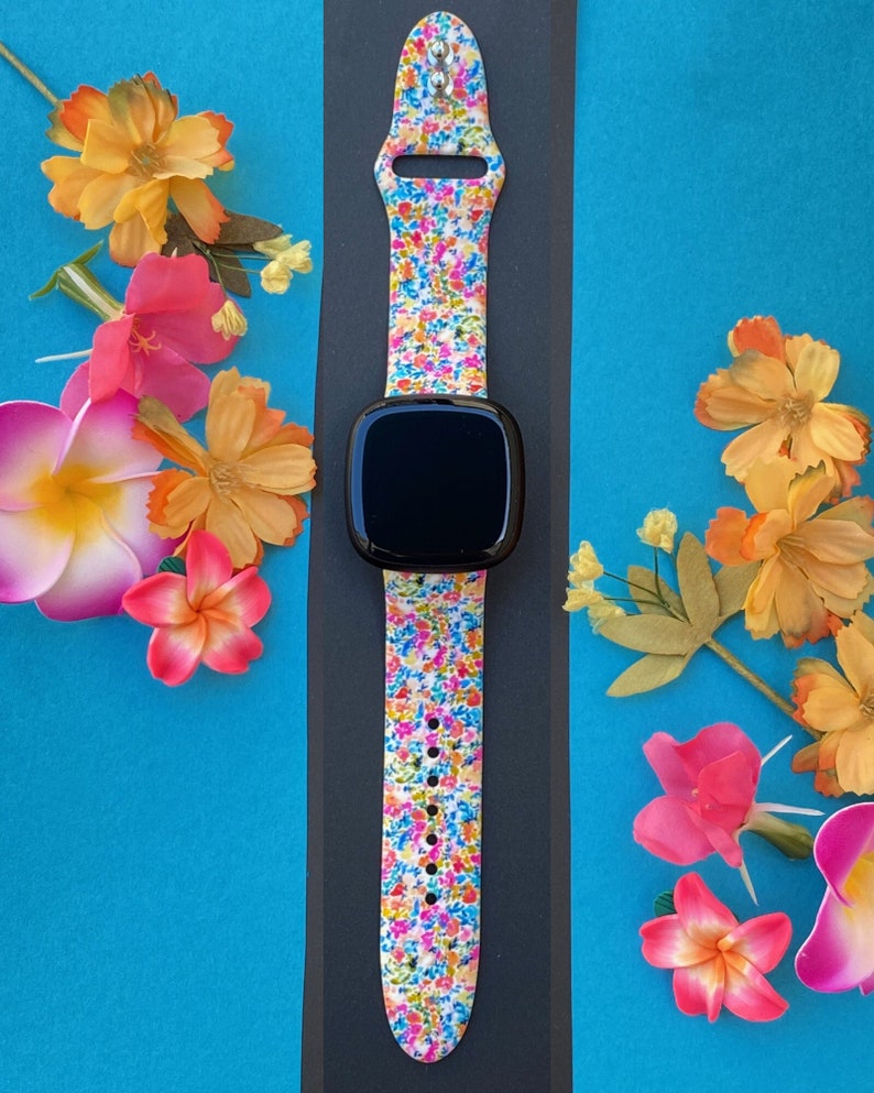 Flower Field Fitbit Versa 1/Versa 2/Versa Lite S/L Silicone Engraved Floral Cute Flowers Watchband Replacement image 1