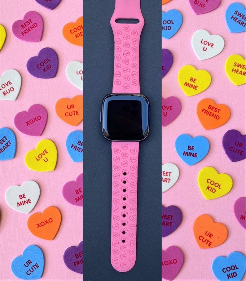 Candy Hearts Valentine's Day Fitbit Versa 1/Versa 2/Versa Lite S/L Silicone Engraved Cute Holiday Watchband Replacement image 1