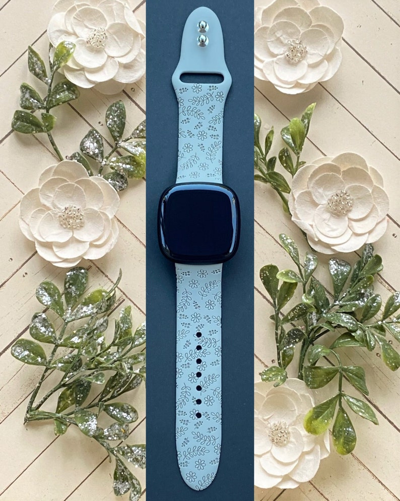 Spring Flower and Leaves Fitbit Versa 3,4/Fitbit Versa Sense S/L Silicone Engraved Cute Floral Watchband Replacement bild 1