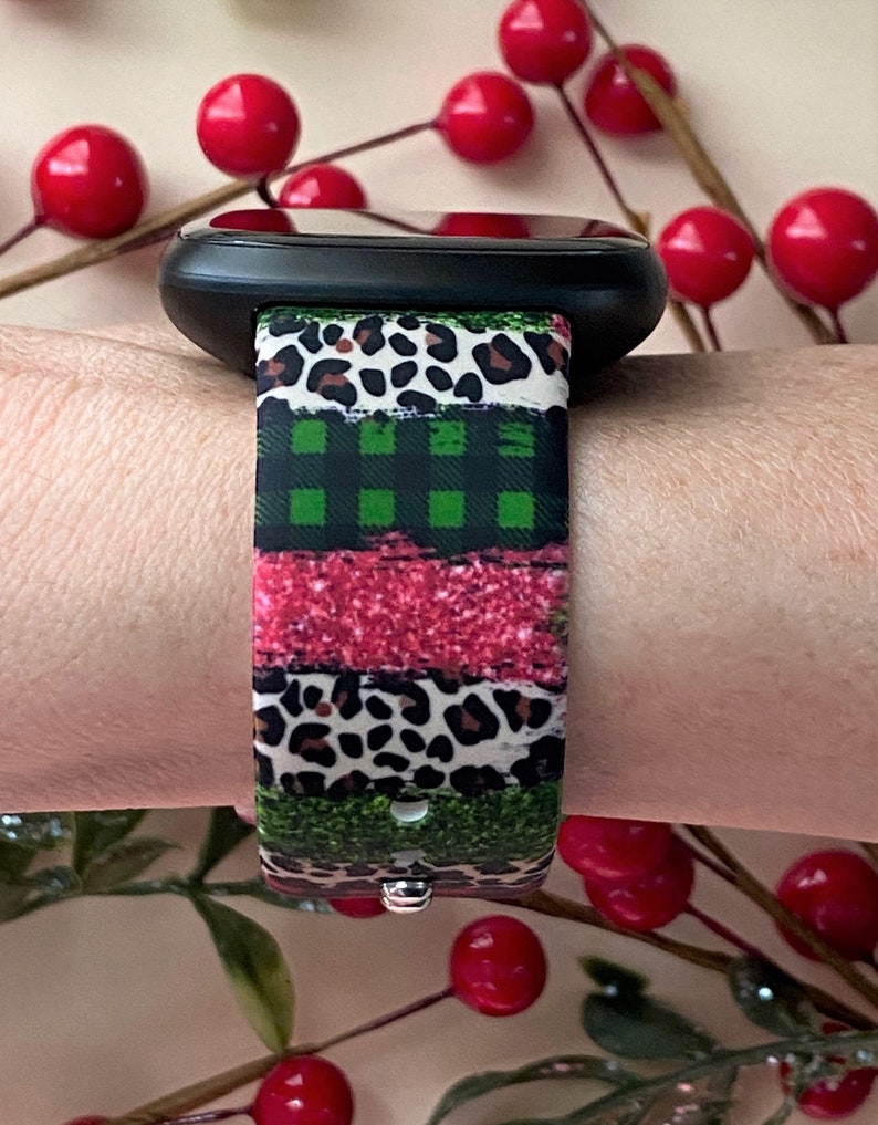 Christmas Leopard Fitbit Versa 1/Versa 2/Versa Lite S/L Silicone Engraved Cute Holiday Winter Watchband Replacement image 2