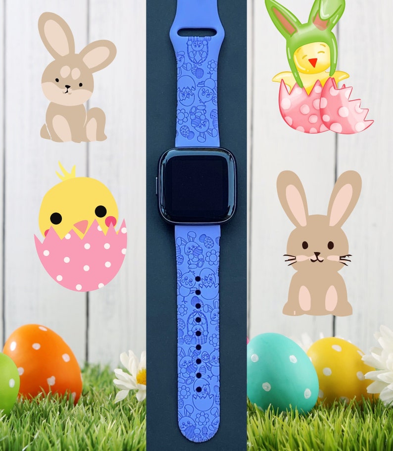 Easter Fitbit Versa 1/Versa 2/Versa Lite S/L Silicone Engraved Bunny Watchband Replacement Bild 1