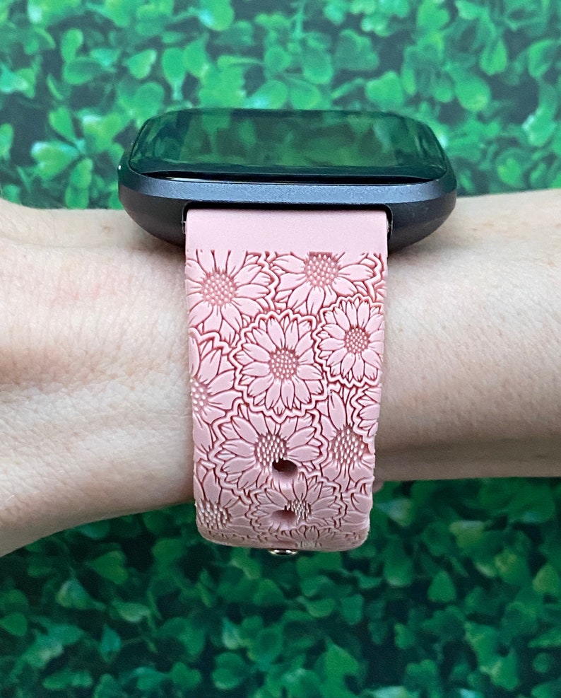 Sunflower Floral Fitbit Versa 1/Versa 2/Versa Lite S/L Silicone Engraved Cute Flower Watchband Replacement bild 2