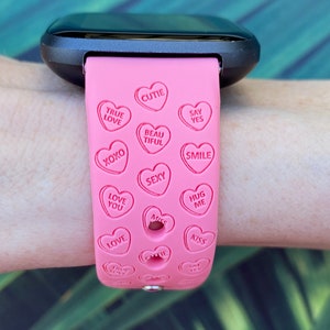 Candy Hearts Valentine's Day Fitbit Versa 1/Versa 2/Versa Lite S/L Silicone Engraved Cute Holiday Watchband Replacement image 3