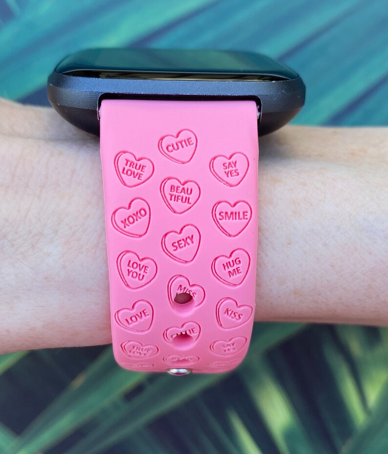Candy Hearts Valentine's Day Fitbit Versa 1/Versa 2/Versa Lite S/L Silicone Engraved Cute Holiday Watchband Replacement image 3