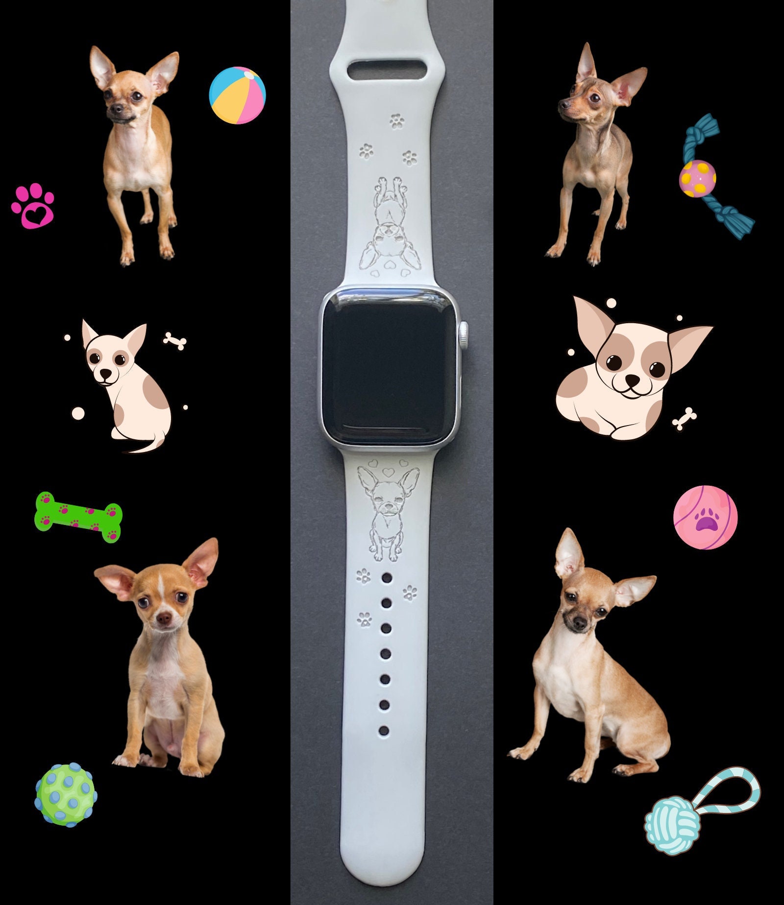Chihuahua Dog Watch Band Silicone Engraved Band 38mm 40mm 41mm