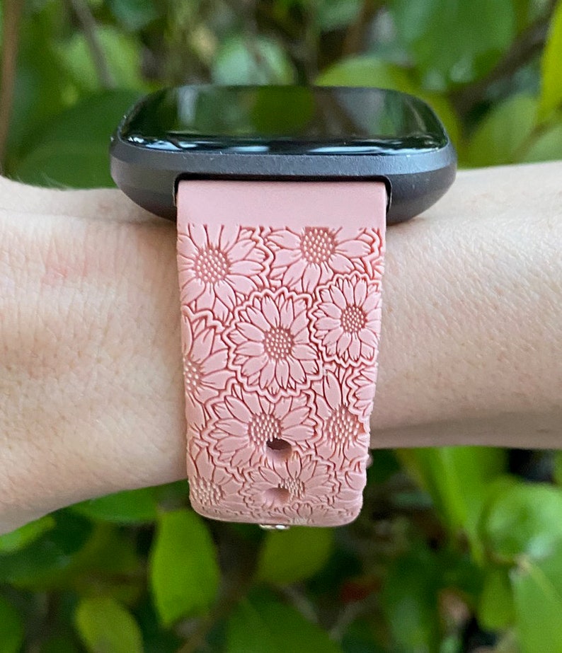 Sunflower Floral Fitbit Versa 1/Versa 2/Versa Lite S/L Silicone Engraved Cute Flower Watchband Replacement bild 3
