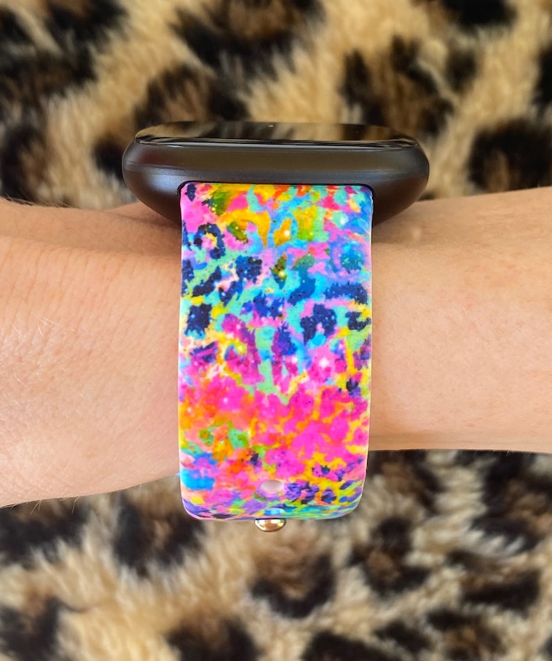 Neon Leopard Fitbit Versa 3,4/Fitbit Versa Sense S/L Silicone Cute Colorful Cheetah Watchband Replacement image 2