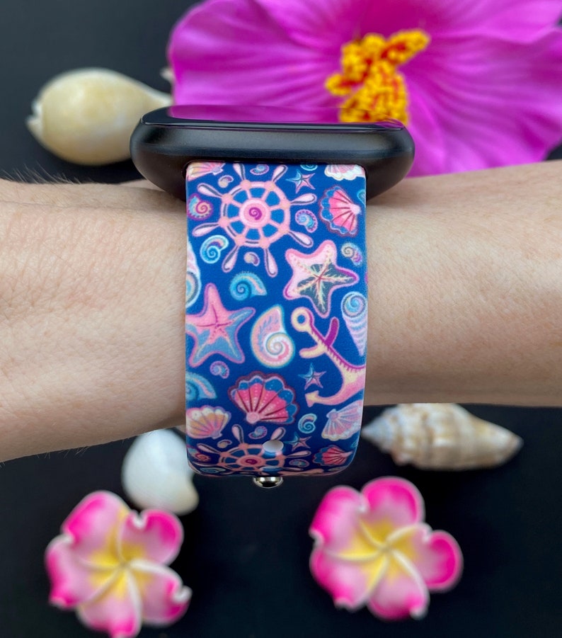 Anchor and Seashell Fitbit Versa 3,4/Fitbit Versa Sense S/L Silicone Cute Beach Summer Watchband Replacement bild 2