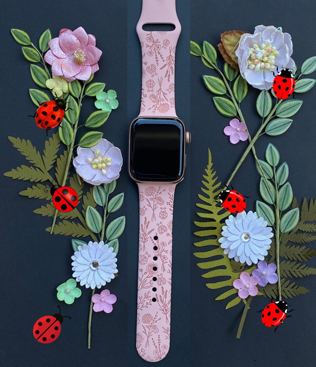 Wildflower and Ladybugs Watch Band 38mm 40mm 41mm 42mm 44mm Etsy