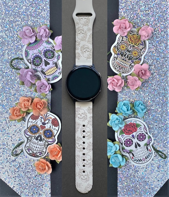 Skull and Roses Samsung Galaxy Watch Band 20mm Halloween  display picture 1