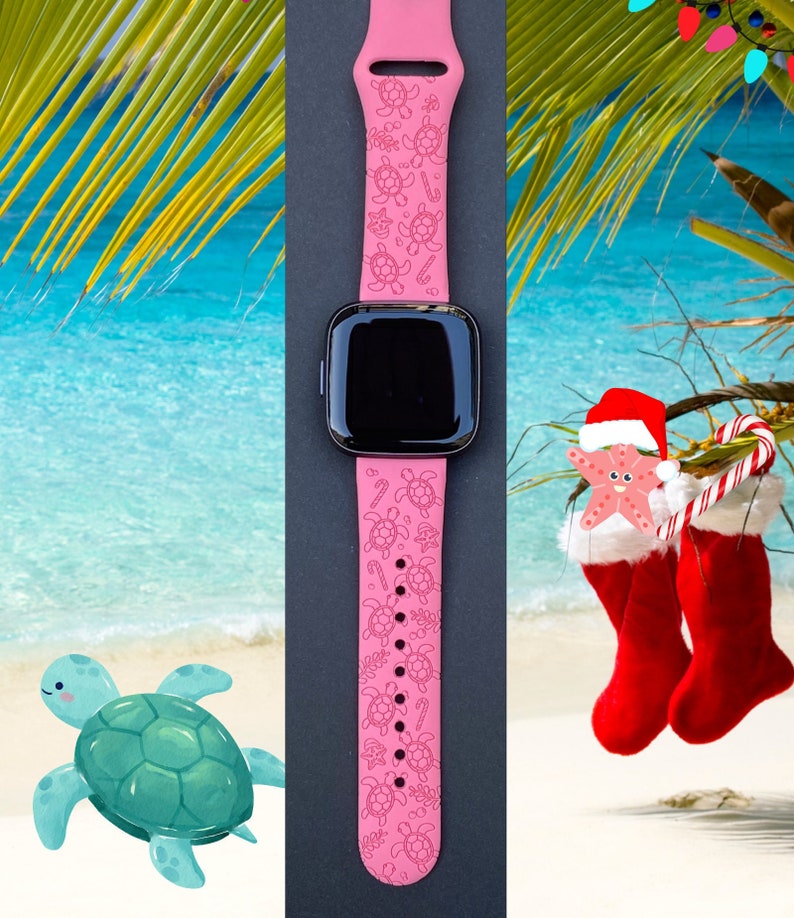 Christmas Turtles Fitbit Versa 1/Versa 2/Versa Lite S/L Silicone Engraved Holiday Watchband Replacement afbeelding 1